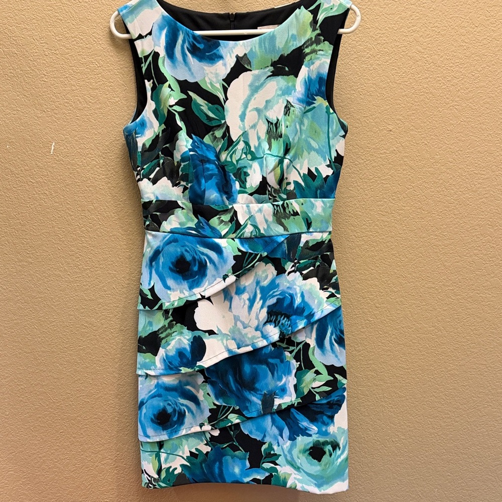 Vibrant Floral Dress - Blue and Green